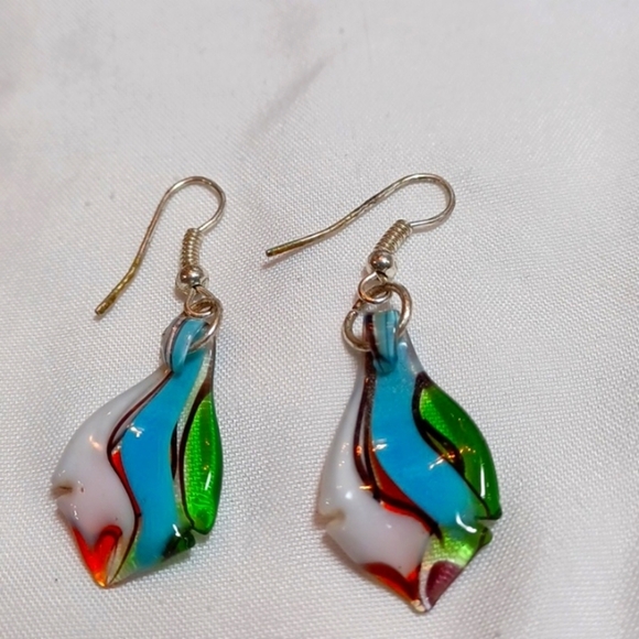Glass Hand Made Drop Womans Earrings - Picture 6 of 6
